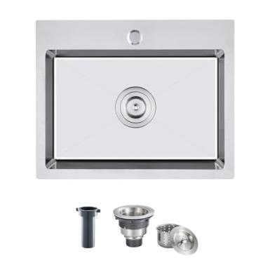 Imagem de MENATT Pia de cozinha suspensa de 50,8 cm, aço inoxidável calibre 18, furo único, tigela única, pia pequena com acabamento escovado de montagem superior de 15,2 cm, D50 x L 40 cm x A 23 cm