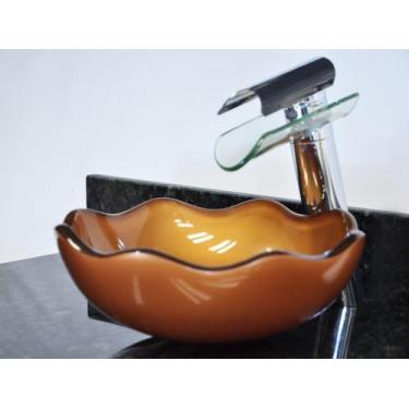 Imagem de Cuba de Vidro Redonda Ondulada 43cm Turim - EKASA, Dourado Real