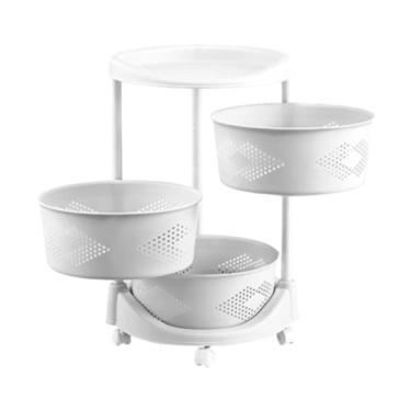 Imagem de AFXGUSD Carrinho de Prateleira de Armazenamento Giratório, Carrinho de Armazenamento com Rodinhas, Redondo, Móvel No Chão, Prateleira de Banheiro para Cozinha, 3 camadas