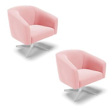 Imagem de Poltrona Decorativa Giratória Cromada Kit 2 Stella Suede Rosa Bebê D03