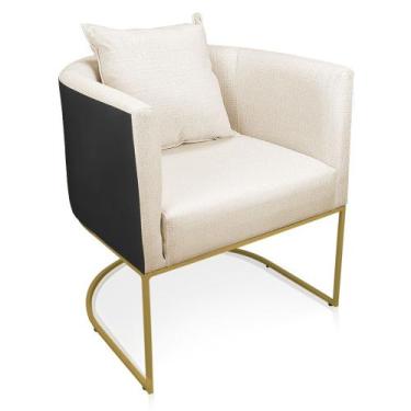 Imagem de Poltrona Paola Corano Preto com Linho Grosso Bege A19 Base Metálica Do