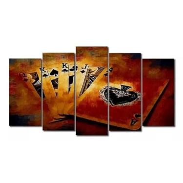 Imagem de Kit quadro decorativo 5 peças 95x60cm Mosaico Cartas Baralho Poker Bar