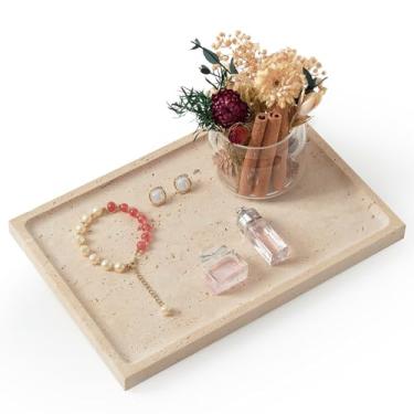 Imagem de Bandeja de travertino natural e luxuosa – Bandeja de mármore de 30 x 20 cm para exibição de perfume, organizador de joias, banheiro e decoração de casa - Bandeja de pedra antiderrapante resistente