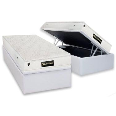 Imagem de Conjunto Box Baú Solteiro Colchão Molas Luckspuma Ensacadas Satisfaction Plus White + Base Crc Courano White (88x188)