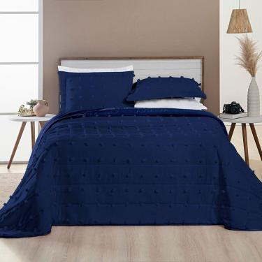 Imagem de Cobre Leito Colcha Padrão Pompom 3 Peças Marinho - 100% Poliéster