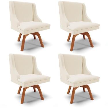 Imagem de Kit 4 Cadeiras Estofadas Giratória Para Sala De Jantar Lia Linho Bege - Ibiza