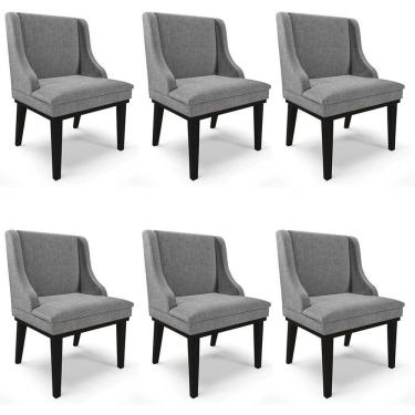 Imagem de Kit 6 Cadeiras Estofadas Para Sala De Jantar Base Fixa De Madeira Preto Lia Linho Grafite - Ibiza