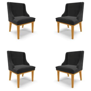 Imagem de Kit 4 Cadeiras Decorativas Sala De Jantar Base Fixa De Madeira Firenze Veludo Preto/castanho G19