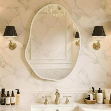 Imagem de Espelho Orgânico com Moldura Aluminio Grande 90X60 Decoração Sala Loja