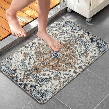 Imagem de Faptoena Tapetes de banheiro Boho rústico vintage tapete de banho antiderrapante absorvente de água tapetes de entrada de microfibra macia para chuveiro, banheira, quarto, decoração de banheiro - azul