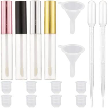 Imagem de 8 peças de tubos vazios de brilho labial de 10 ml com ponta de varinha frasco de bálsamo de brilho labial recarregável de plástico transparente para cosméticos frasco de batom com conta-gotas funil