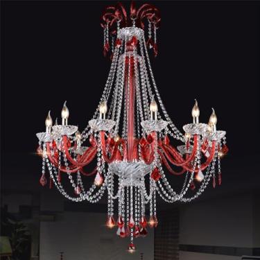 Imagem de Lustre de cristal vermelho europeu para velas, luxuoso, para sala de estar, restaurante, quarto, hotel, villa, loja de roupas, salão de beleza, café, bar, karaokê (A 12 lâmpadas)
