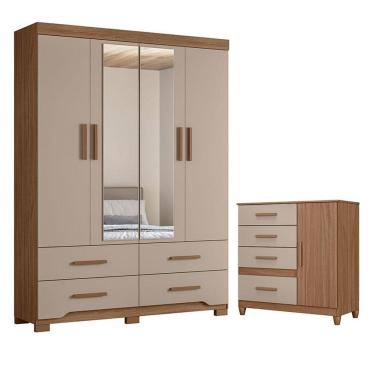 Imagem de Guarda Roupa Solteiro Miami E Cômoda Vênus Com Pés Carvalho Fendi - Moval