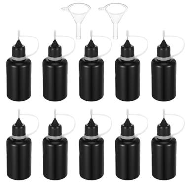 Imagem de Frasco aplicador de ponta preta de precisão de 10 peças, 30 ml, frasco aplicador de ponta com 2 funil, pontas de agulha fina, aplicadores para cola, óleo, artesanato DIY