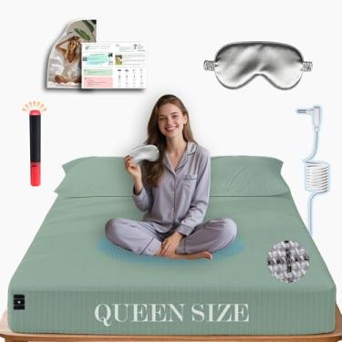 Imagem de Ali King Lençóis de aterramento – Queen Size, algodão macio com fibra prateada, 38 cm com bolso profundo e aterramento terrestre para melhorar o sono (verde, Queen 152 x 203 cm x 38 cm)