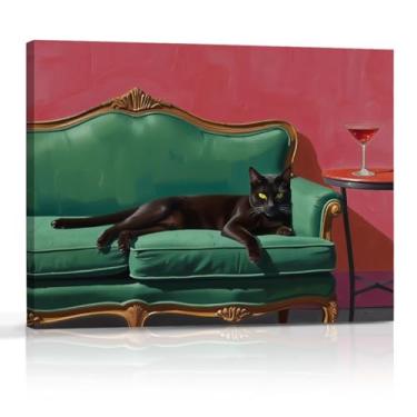 Imagem de Cute peculiar peculiar decoração gato coquetel gato presentes decoração de parede tela arte emoldurado arte impressão de arte pôsteres para casa sala de estar quarto sala de jantar bar carrinho