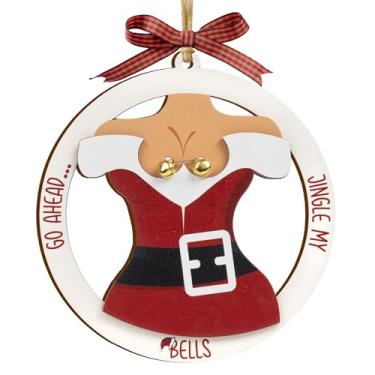 Imagem de Enfeites de Natal engraçados de frango F-Caw-F, enfeites de frango de 2 camadas Fcawf de madeira, presentes exclusivos para amantes de galinhas, adultos, mulheres, decoração de frango de Natal