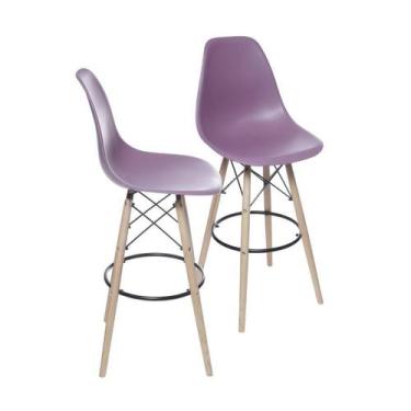 Imagem de Kit 02 Banquetas Boxbit Dkr Eames Pp Roxa Base Madeira