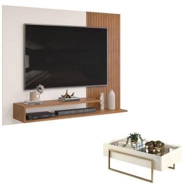 Imagem de Painel Para Nando Freijó Off White E Mesa De Centro Petri Off White - Dj Móveis