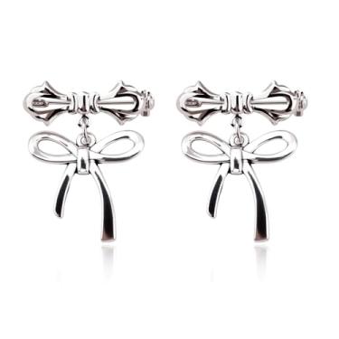 Imagem de Alfinetes decorativos para roupas, gorro Y2k, prata, laço, broches e alfinetes para camisolas, suéter, clipes de xale, para cachecóis, chapéu, gorro, bolsa, acessórios, fofo, metal, pendurado, laço