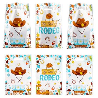 Imagem de AEOKJOSI 30 peças de sacolas de lembrancinha de festa de cowboy para aniversário, festas temáticas ocidentais, Halloween, 16,4 x 25,4 cm, sacos de presente de plástico a granel com alça para lanches