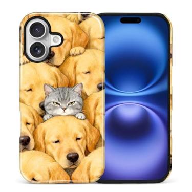 Imagem de Goodsprout Capa para iPhone 17, capa rígida híbrida de 2 camadas + capa protetora de silicone - resistente a choque - O gato cinza estava deitado nas costas do labrador