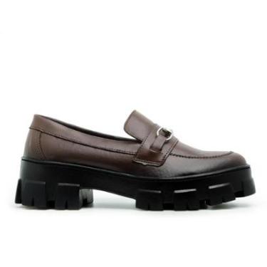 Imagem de Sapato Mocassim Feminino Salto Tratorado Conforto Corrente Confortável Macio-Feminino