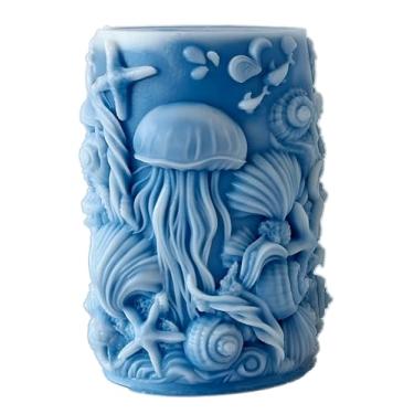 Imagem de Vela cilíndrica animal oceano e molde de resina – moldes de silicone de fundição de resina para decoração de casa e fabricação de velas, molde espiral ondulado