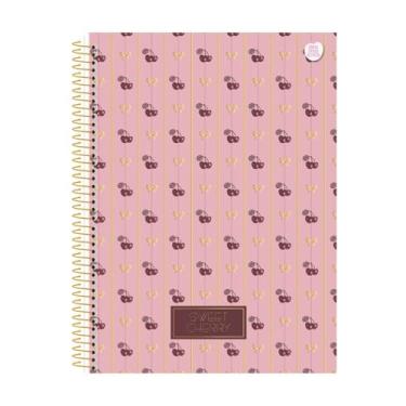 Imagem de Caderno Universitário Perfume Sweet Cherry - 10 Matéria 160 Folhas Animativa Papelaria Premium Cereja (Rosa listras)