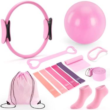 Imagem de Kit de Pilates com equipamento de Pilates e conjunto de anel e bola de Pilates, kit essencial de Pilates de 13 peças para mulheres para exercícios em casa com faixas de resistência, alça de ioga
