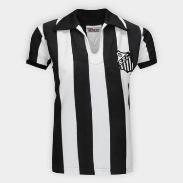 Imagem de Camisa Polo Retrô Santos 1956 Athleta Feminina, Preto, Branco, G