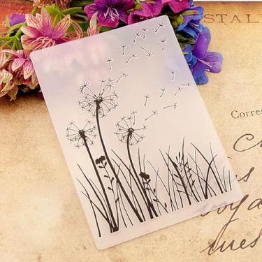 Imagem de 3 peças de pasta de relevo de plástico com padrão de flores de dente-de-leão, impressões texturizadas em 3D, modelo de pasta de relevo de dente-de-leão para fazer cartões, scrapbooking, papel