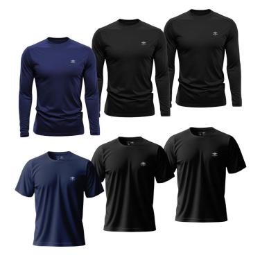 Imagem de Kit Masculino 3 Camisetas Dry Manga Longa e 3 Manga Curta Academia Verão Proteção UV Básicas-Masculino