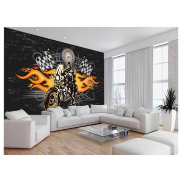 Imagem de Papel De Parede Moto Bike Desenho Fogo Chamas 3,5M Bkm108 - Você Decor