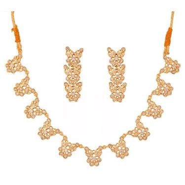 Imagem de Colar de joias com strass branco estilo mughal indiano Hollywood em tom dourado da Touchstone