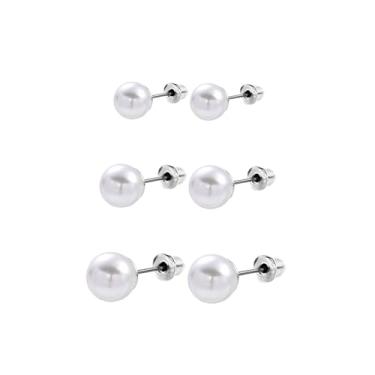 Imagem de 3 pares de brincos de pérola para mulheres – brincos falsos clássicos brancos e simulados, brincos de pérola composta, joias elegantes para todas as ocasiões, normal size, Pérola sintética, Pérola