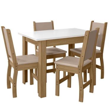 Imagem de Conjunto Sala De Jantar 4 Cadeiras Tampo Retangular 108cm Sem Vidro Bellagio Carvalho Off White Clara Savana - Poliman
