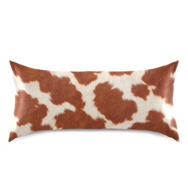 Imagem de Blueangle Fronha de cetim de vaca marrom e branca para cabelo e pele, fronha de seda, tamanho king (50,8 x 101,6 cm) - Capas de almofada de cetim refrescantes com fecho de envelope (865)