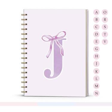 Imagem de foedor Coquette Caderno espiral com laço roxo preppy moderno, diário J com inicial, presentes personalizados para meninas adolescentes, monograma para mulheres, meninas, caderno espiral de capa dura