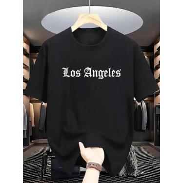 Imagem de Camiseta Los Angeles 100% algodão carta impressão casual manga curta -