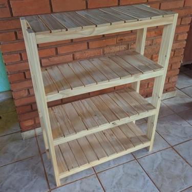 Imagem de Prateleira De Madeira de Pinho MaciçO 4 Camadas – Multiuso Para Cozinha, Sapatos E Armazenamento
