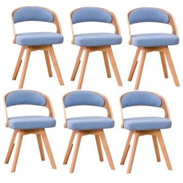 Imagem de Cadeiras de jantar de madeira, cadeira estofada giratória com almofada de linho de algodão e arco oco pernas de madeira para quarto e cozinha C 6 peças