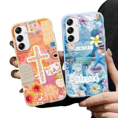 Imagem de Zrutru Pacote com 2 capas de telefone Estética Jesus Colagem para Samsung Galaxy A35 5G Capa protetora macia à prova de choque para mulheres meninas capa de telefone Funda para Samsung A35 6,6