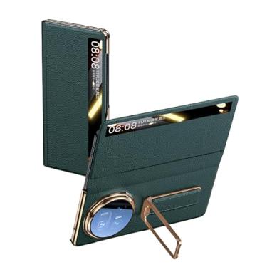 Imagem de HAOMRIYL Capa para Honor Magic V5, capa invisível com suporte para alça de mão, capa com suporte para janela lateral inteligente, couro genuíno com tudo incluído, à prova de choque, verde, V5