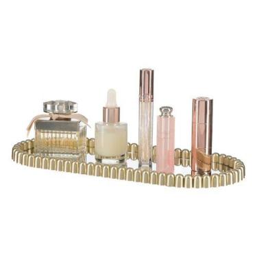 Imagem de Bandeja Decorativa Espelhada Oval Cosméticos Perfumes Pincéis Banheiro