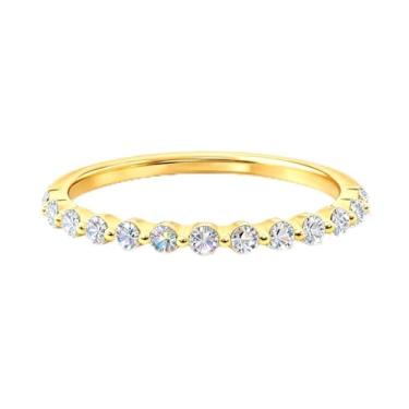 Imagem de Ideal para casamento ou uso diário adequado para mulheres banhado a ouro 18K simples 2,5 mm zircônia cúbica redonda anel de borda com contas de diamante fino presente de Natal, Prata, Sem pedra