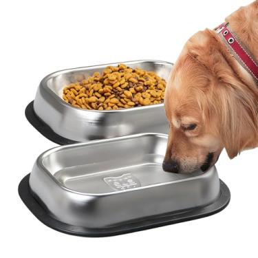 Imagem de Tnfeeon Tigela de Aço Inoxidável para Gatos e Cachorros Prato Metal Comida água Animais Estimação Com Base Antiderrapante Pratos Alimentação Cães Comedouro Filhotes Suprimentos (Grande)