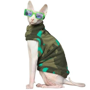 Imagem de SphonxAi Roupas para gatos Sphynx: macacão forrado de lã macia para gatos sem pelos, casaco de inverno quente para gatos Sphynx, pijama de vestuário para gatos (P-2GG) (camuflagem floresta, grande)