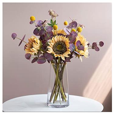 Imagem de Flores artificiais girassol simulação flor floresta flores secas feito à mão simulação flor sala de estar sala de jantar quarto chá da tarde combinação perfeita flores falsas