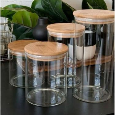 Imagem de Kit 4 Potes de Vidro Herméticos, Porta Mantimentos com Tampa de Bambu – 500ml, 800ml, 1200ml e 1500ml – Vidro Borossilicato